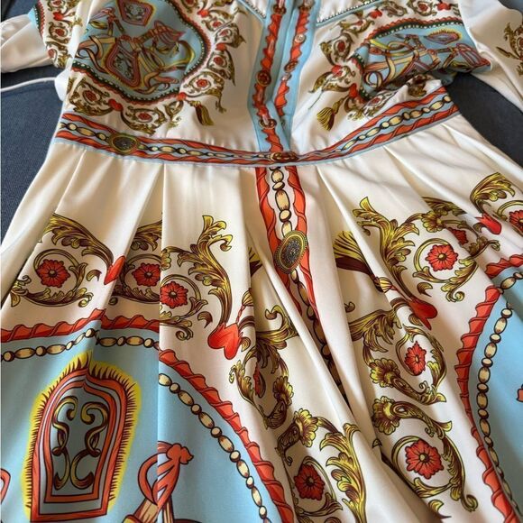 Vibrant Floral Print Long Sleeve Maxi Dress with Rhinestone Details. Size M. - Picture 5 of 9